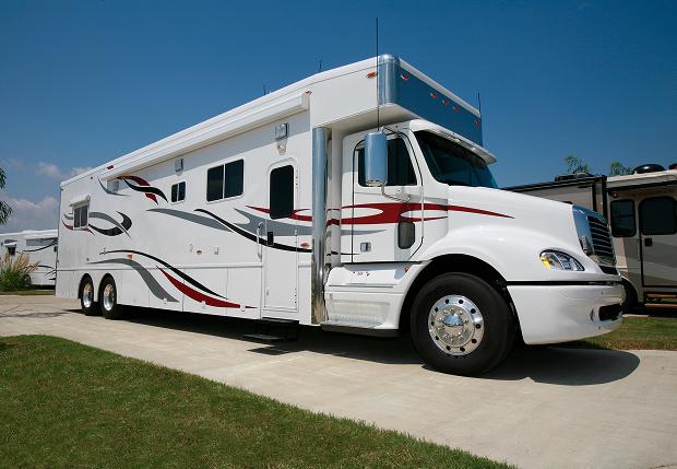 Luxury motorhome parked on driveway